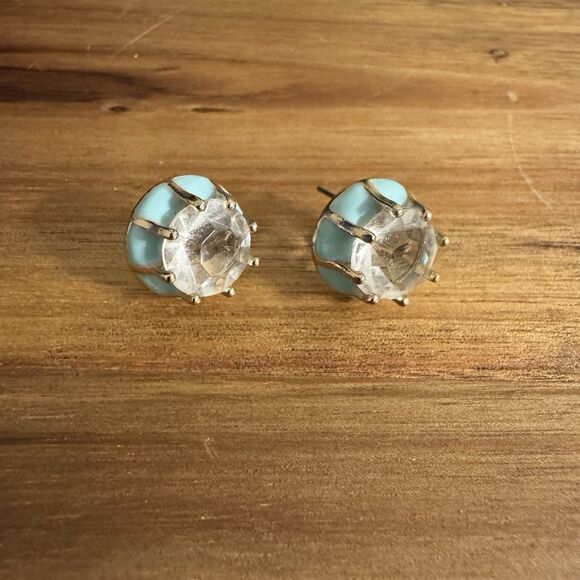 Anthropologie Womens Earrings Turquoise Enamel Crystal Measures In Pictures - Picture 2 of 7